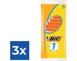 BIC 1 Sensitive Wegwerpscheermesjes Voor Heren Met Een Enkel Mesje En Vaste Kop - Pak van 5 Stuks - Voordeelverpakking 3 stuks