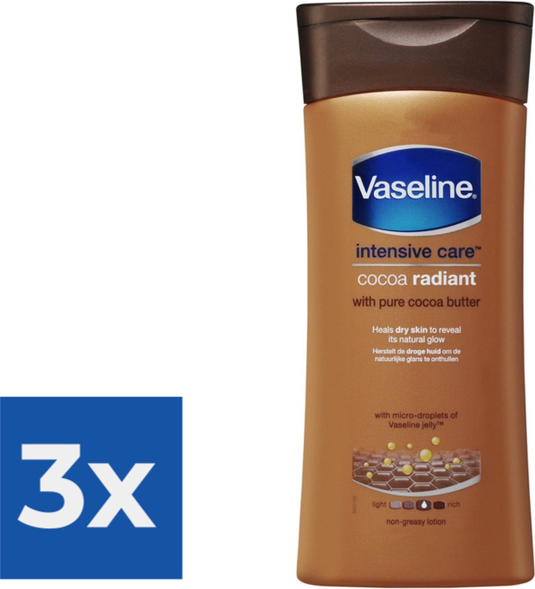 Goedkoopste Vaseline Cocoa Radiant Intensive Care Bodylotion - 200 ml - Voordeelverpakking 3 stuks