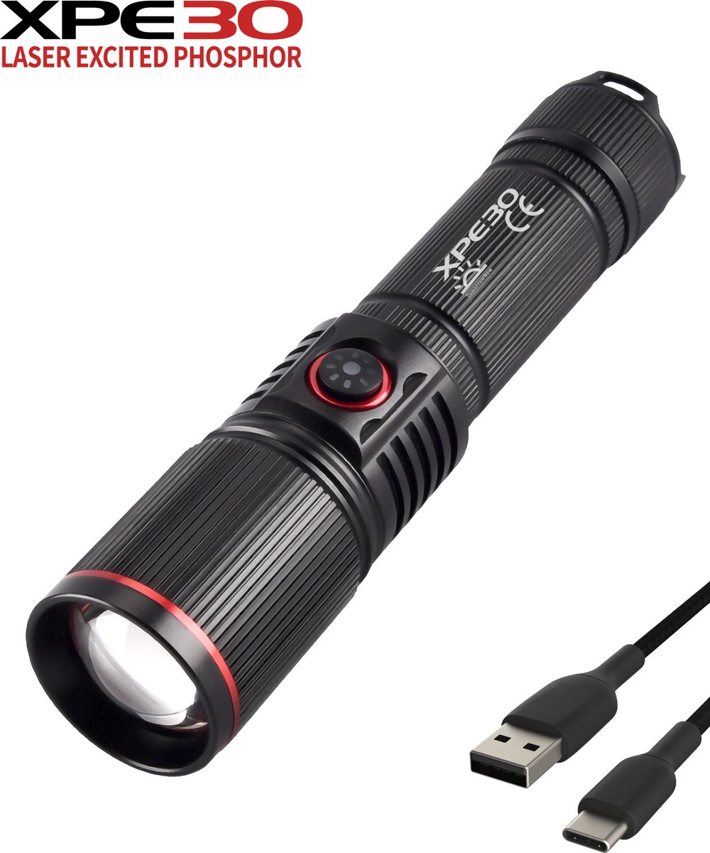 Bol.com Zaklamp Oplaadbaar met 5 Standen - 800 LASER Lumen - 5,5 Uur Accu - Militaire Behuizing - Waterdicht IP65 aanbieding