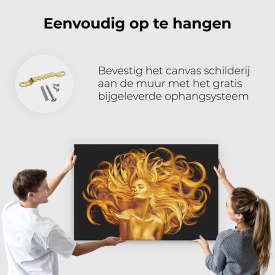 Artaza Canvas Schilderij Vrouw Goud - 120x80 cm - Groot - Wanddecoratie Haar - Muurdecoratie Schilderij Vrouw - Kamer Accessoires