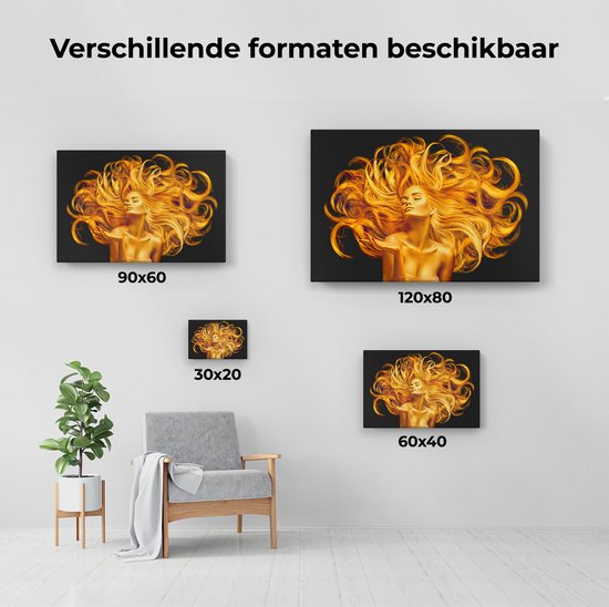 Artaza Canvas Schilderij Vrouw Goud - 120x80 cm - Groot - Wanddecoratie Haar - Muurdecoratie Schilderij Vrouw - Kamer Accessoires