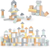 Houten blokken voor kinderen, Grote set blokken, verschillende vormen en kleuren, 100 stuks, pastel