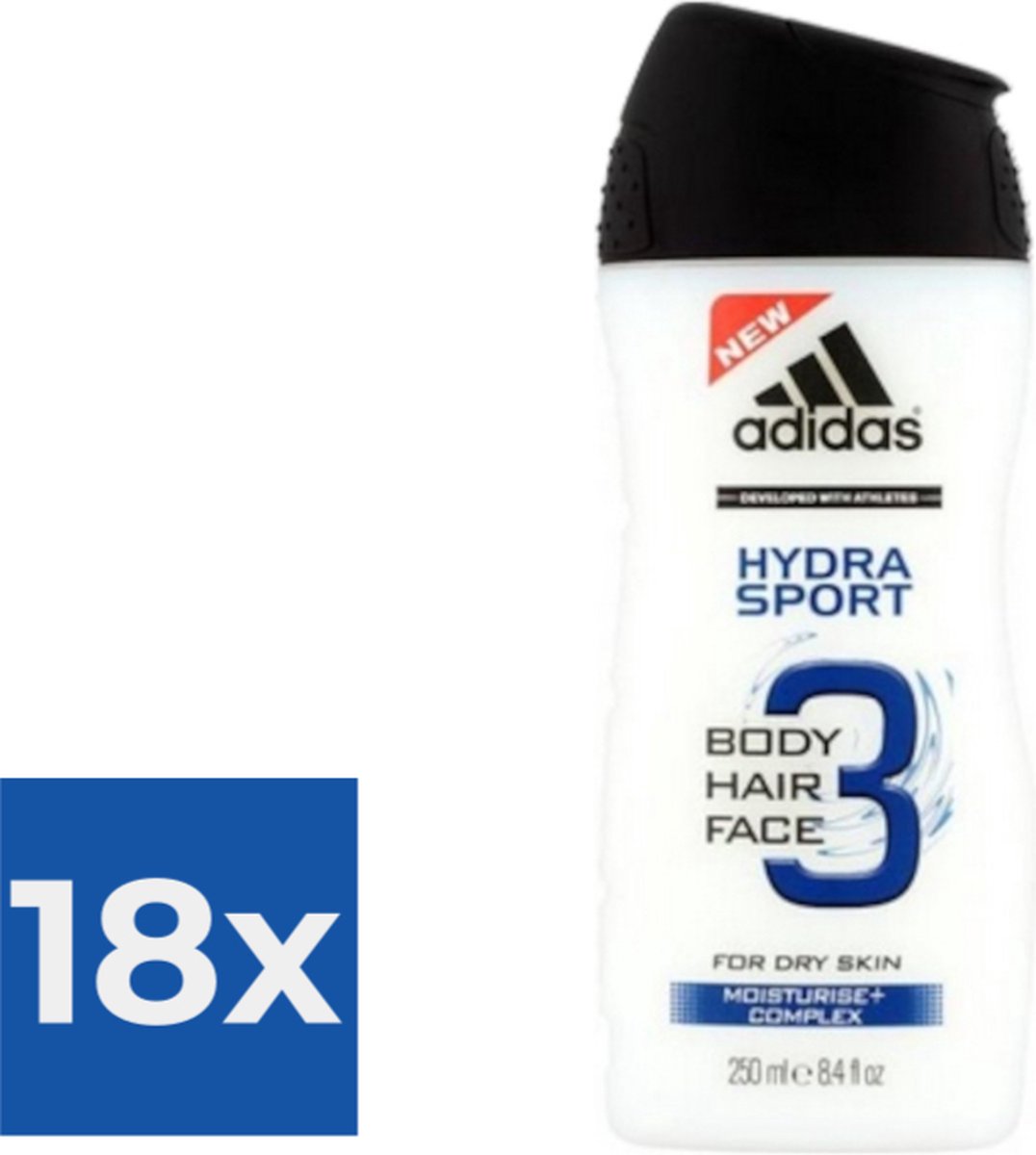 Goedkoopste Adidas Douche & Shampoo Men - Hydra Sport 250ML - Voordeelverpakking 18 stuks
