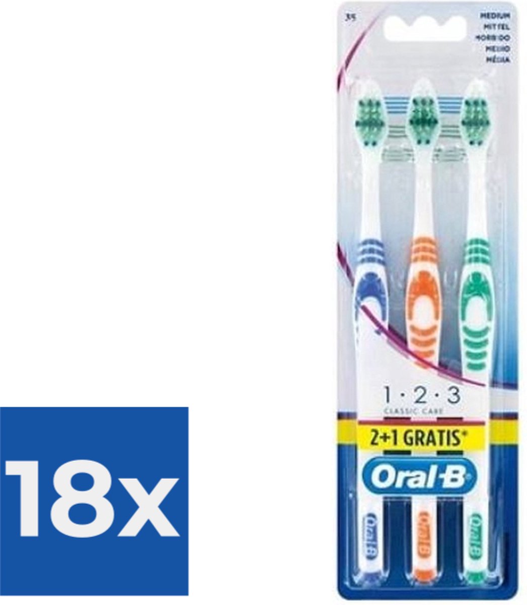 Oral-B Tandenborstel  Classic 123 Medium 3 Stuks - Voordeelverpakking 18 stuks