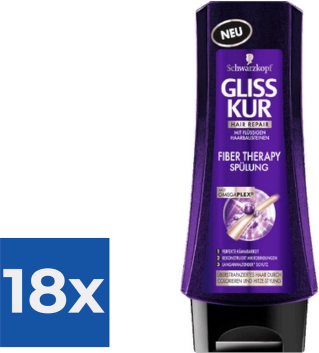 Gliss-Kur Conditioner - Fiber Therapy 200 ml - Voordeelverpakking 18 stuks