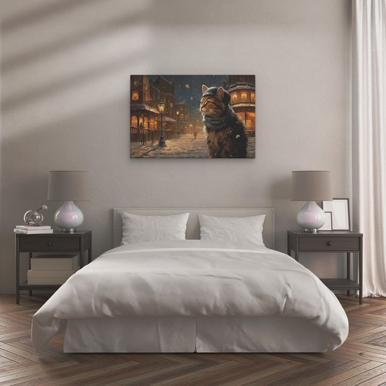 Artaza Tableau sur toile Chat avec une écharpe en hiver - 120 x 80 - Groot - Photo sur toile - Impression sur toile