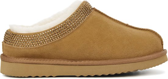 Lina Locchi Instappers Dames - Instapschoenen / Damesschoenen - Suède - Glitter - Clog - Cognac - Maat 41