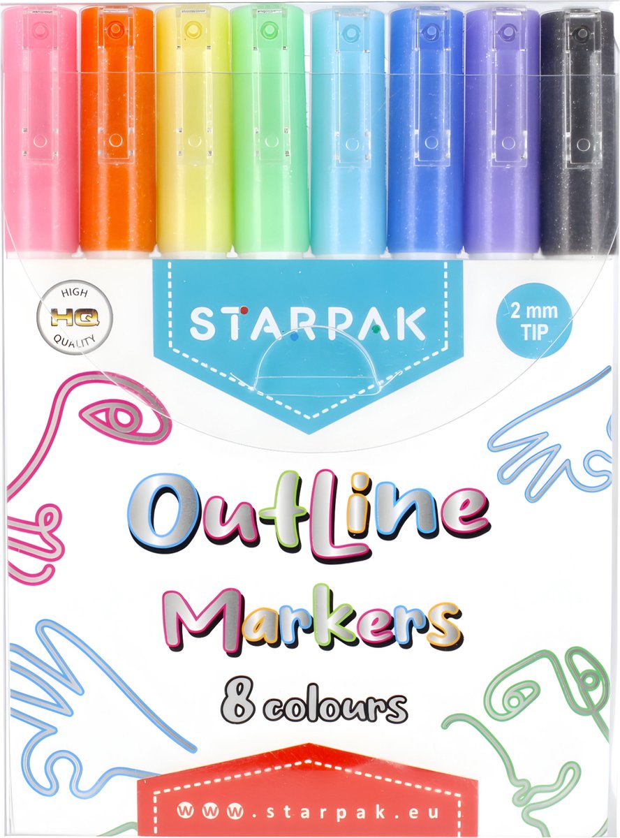 Starpak Glitterstiften Outline Markers 8 Stuks Kleuren Superkronkel Stiften Magische Glitterpennen Metallic Toverstiften 2mm tip Zilver