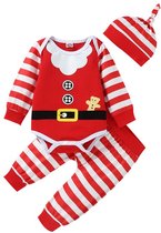 Baby Kerstoutfit Set - Romper, Broek & Muts - Feestelijke Babykleding - Comfortabele Katoenmix - Maat 80 - 6 Tot 12 Maanden
