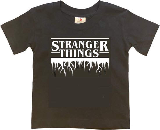 STRANGER THINGS T-shirt Zwart met Witte Opdruk (maat 146/152)