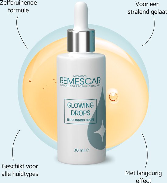 Remescar Glowing Drops - Zelfbruiner voor Gezicht voor een natuurlijke goudbruine teint, Tanning drops als toevoeging aan je Skincare routine, voor alle huidtypes, 30 ml - Remescar