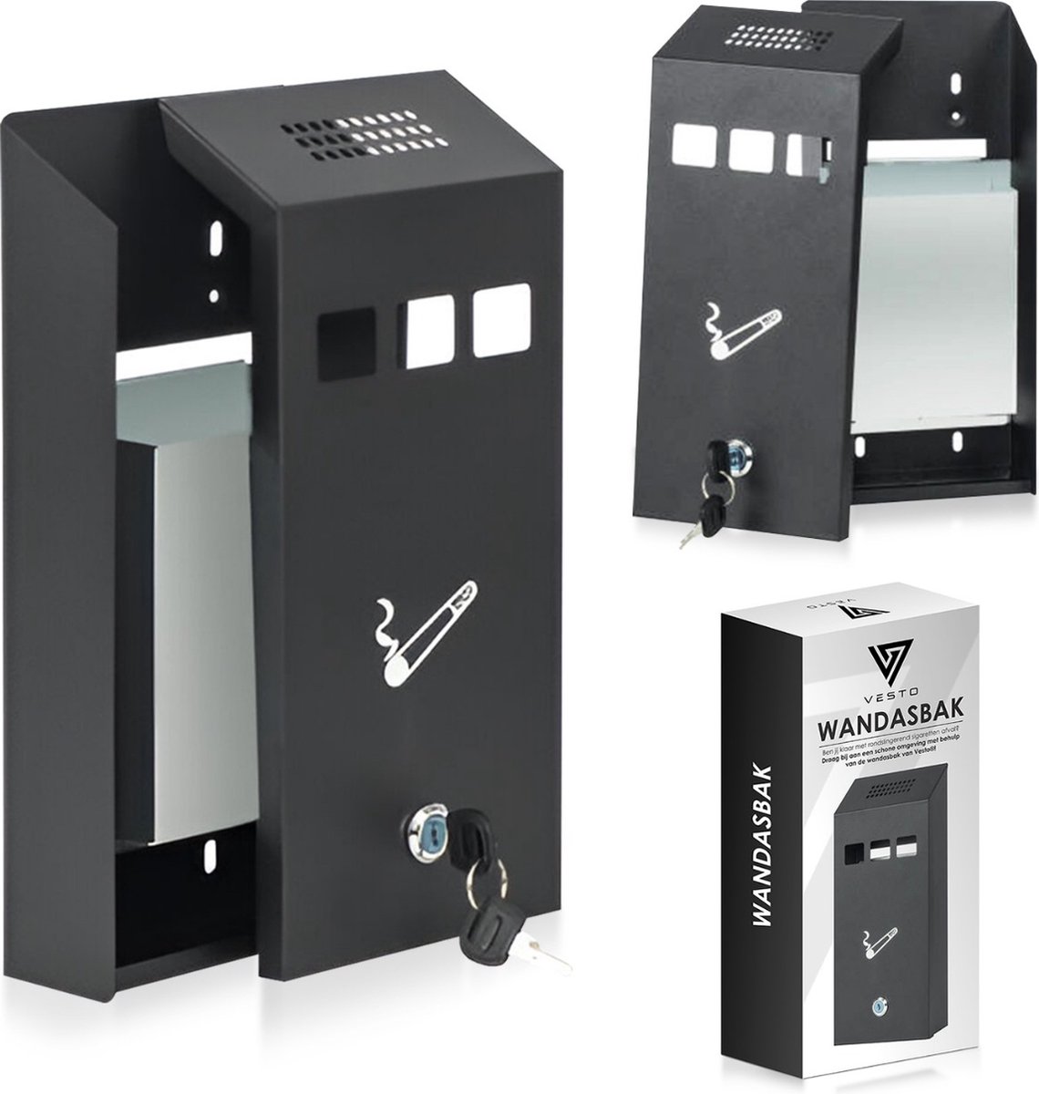 Goedkoopste Vesto® Wandasbak - Asbak voor buiten – Rookpaal – Buitenasbak – Grote Asbak – Muurasbak – Stormasbak – Peukenzuil - Ideaal voor Terras & Bedrijf
