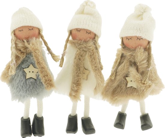 Kerstfiguren - Set van 3 engeltjes Kiki - Home Society - Taupe/roomwit/grijs