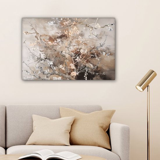 Tableau sur toile Fleur d'amandier - Peinture - Painting - Art - Van Gogh - Beige - Abstrait - 60x40 cm - Décoration murale