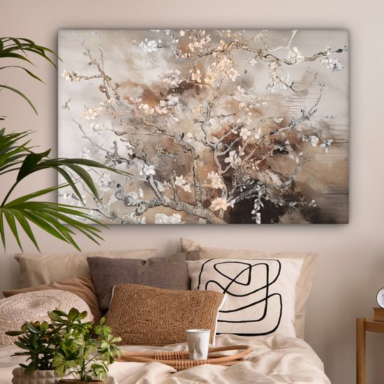 Tableau sur toile Fleur d'amandier - Peinture - Painting - Art - Van Gogh - Beige - Abstrait - 120x80 cm - Décoration murale