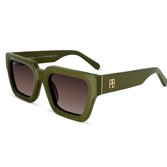 PB Sunglasses - Luxor Olive. - Zonnebril dames en heren - Gepolariseerd - Rechthoekige zonnebril - Olijfgroen - 100% stevig acetaat frame