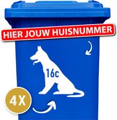 Container sticker - klikostickers - kliko sticker voordeelset - 4 stuks - Mechelse herder - 20 x 19 cm - container sticker huisnummer - wit - vuilnisbak stickers - container sticker hond