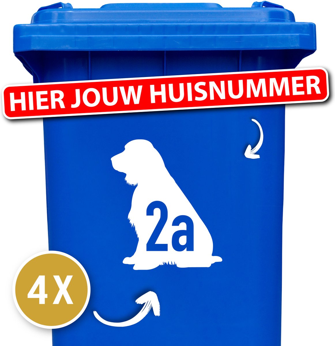 Kliko sticker voordeelset - klikostickers - 4 stuks - Engelse Springer Spaniel - container sticker huisnummer - wit - vuilnisbak stickers - container sticker hond