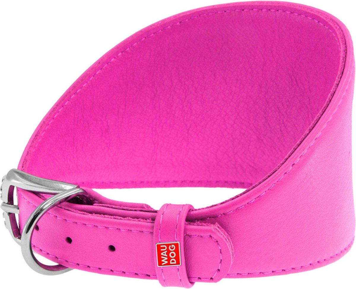 WAUDOG Glamour Halsband Windhond - Italiaans leder - Roze - XS - Nekomtrek: 26 - 32 cm (GELIEVE ALVORENS BESTELLEN OPMETEN)