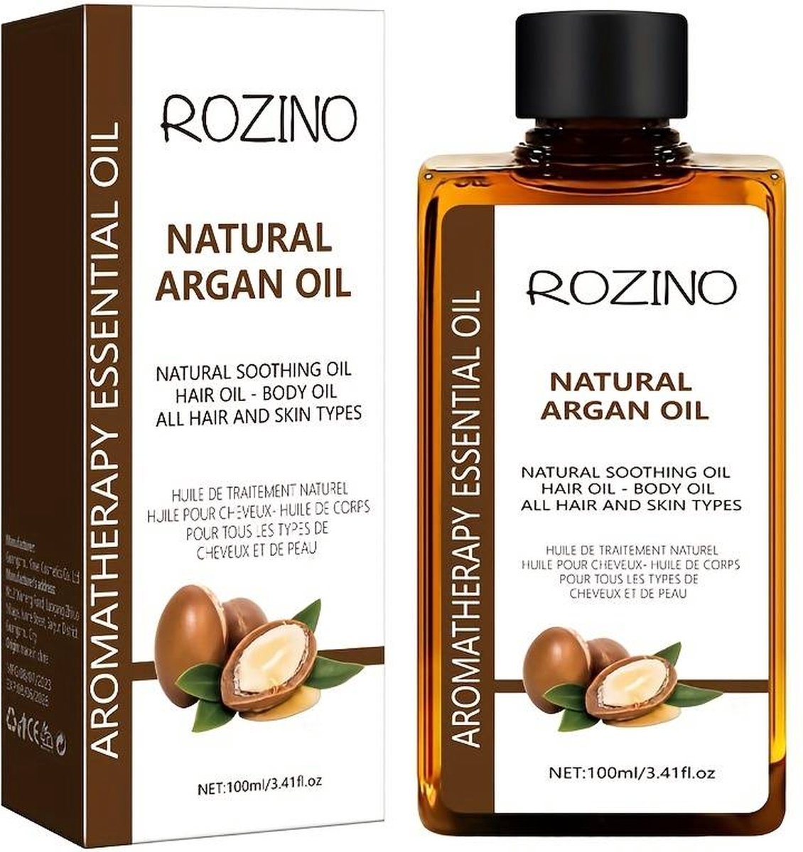 Rozino - Arganolie 100mL - Naturel - Vitamine E | Geschikt voor Haar, Gezicht en Lichaam