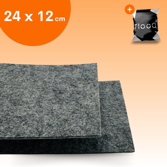 Twee grijze viltjes van 24x12cm op een oranje achtergrond. Met FLOOG verpakking.