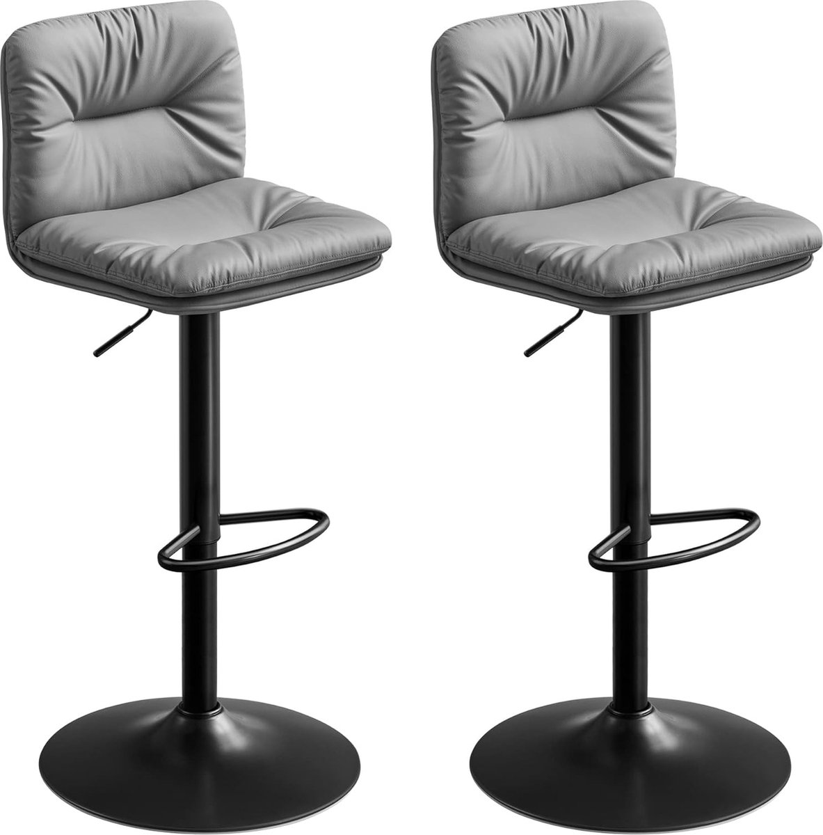 Barkrukken - Hoge stoelen - Set van 2 - Gewatteerde zitting - Draaibaar - Zwart grijs