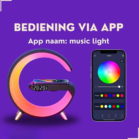 DiverseGoods Wake-Up Light - Met Draadloze Oplader - Digitale Wekker - Lichtwekker - Wekkerradio - LED Light - Bluetooth Speaker- Zwart mini van DiverseGoods — afbeelding 2