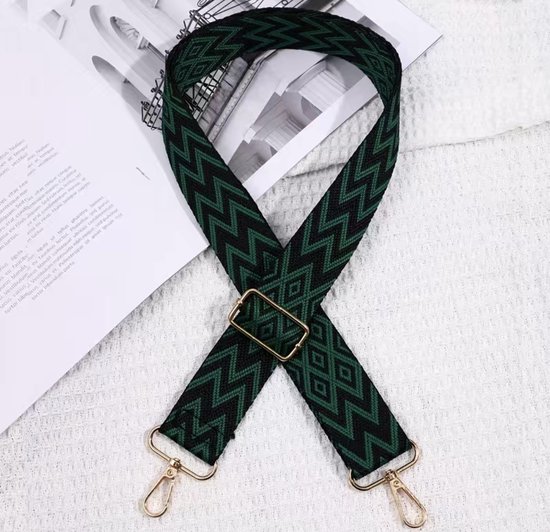 Bag strap geometrisch - goud metaal - schouderband - tassenriem - tasriem- schouderriem - zwart groen - Tas hengsel - Tassen band - cameratas band - cross body - verstelbare riem - bag belt - handtas bandje
