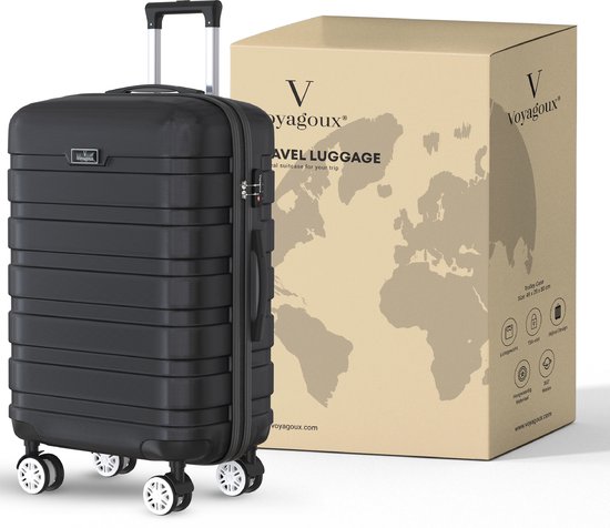 Voyagoux® REVELATION - Reiskoffer Medium - 71L - Koffers - Reiskoffer met wielen -Zwart - TSA Slot