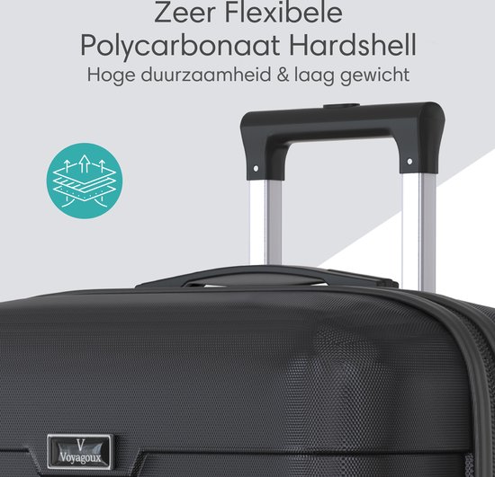Voyagoux® REVELATION - Reiskoffer Medium - 71L - Koffers - Reiskoffer met wielen -Zwart - TSA Slot