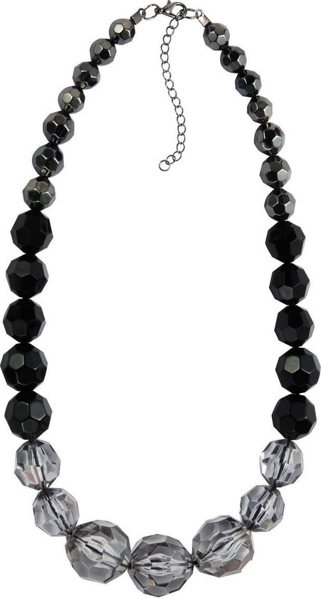 Behave Sautoir avec grosses perles facettées noires et grises