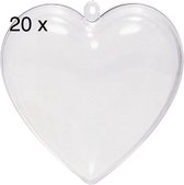 Plastic hart - 10cm - transparant - 20 stuks- opvullen - ophangen - feestdecoratie voordeelpakket