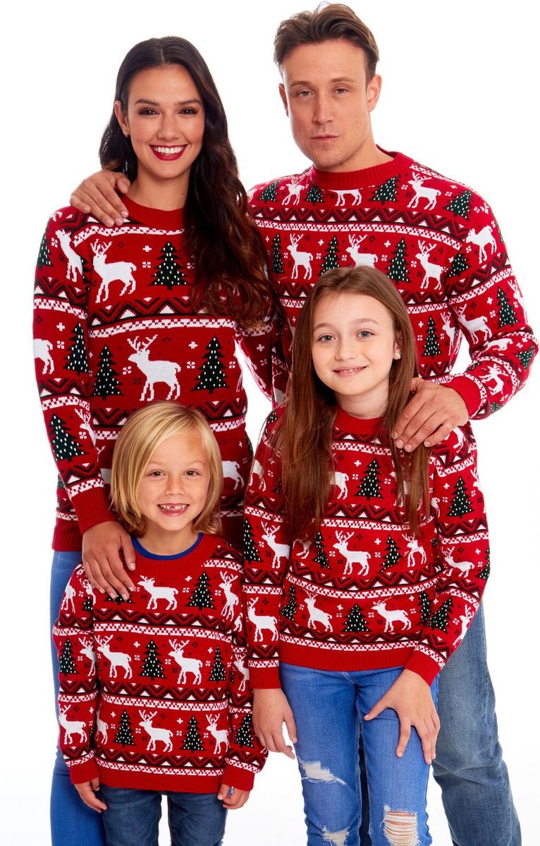 Kersttrui voor kinderen - Rendieren en Kerstbomen - Voor jongens of meisjes - maat 11/12 jaar - foute kersttrui kind — afbeelding 2
