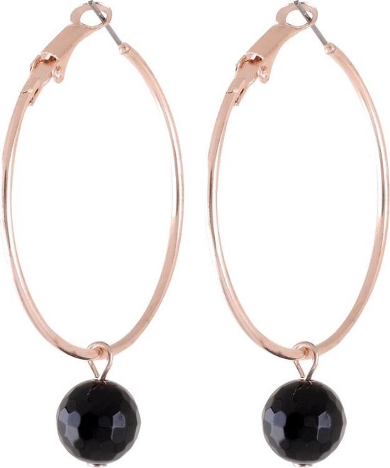 Boucles d'oreilles Behave - boucles d'oreilles - couleur rose - noir - pendentif - pierre naturelle - 5,5 cm