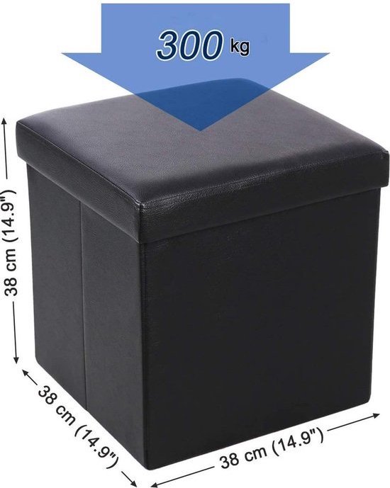 Canapé avec espace de rangement - Boîte avec couvercle - Meubles d'assise pliables - Pouf pliable - Boîte de rangement - Canapé gain de place - Chambre - Couloir - noir | 38 x 38 x 38 cm