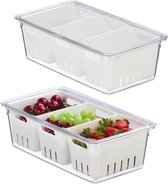 Relaxdays koelkast organizer - set van 2 - frigo organizer - met deksel - voor groente