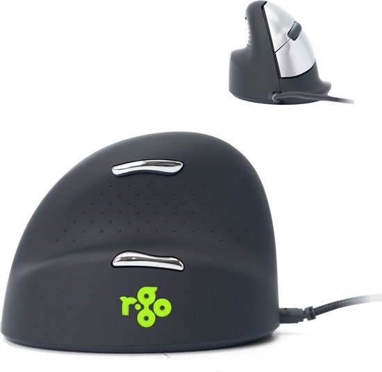 R-Go HE Break ergonomic mouse, vertical mouse with break software, prevents RSI, medium(hand length 165-185mm), left handed, wired, black