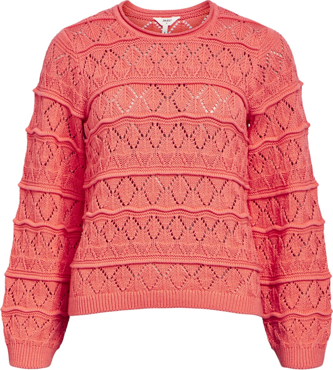 Object Objliva L/s O-neck Knit Pullover Truien & vesten Dames - Sweater - Hoodie - Vest- Perzik - Maat M