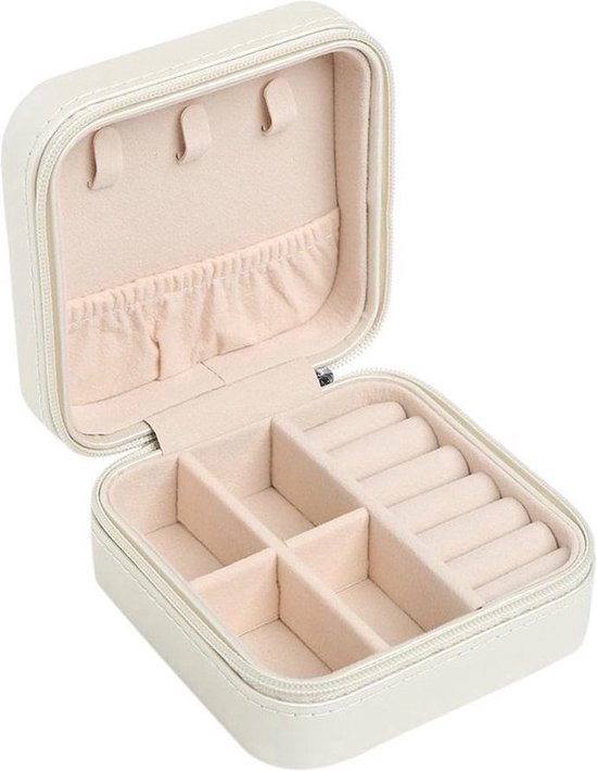 Beste Prijs Kleine sieradendoos - juwelendoos - etui - opbergbox - compact - klein - reisetui - wit - cadeau voor vrouw