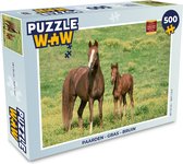 Puzzel Paarden - Gras - Bruin - Legpuzzel - Puzzel 500 stukjes
