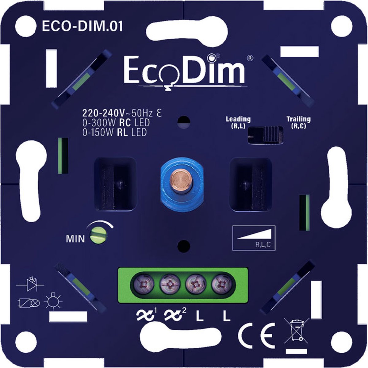 EcoDim led dimmer ECO-DIM.01 0-300W RLC, fase aansnijding & fase afsnijding, universeel, voor alle merken afdekmateriaal