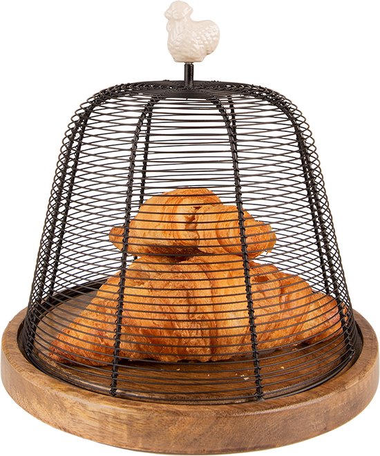 Clayre & Eef Foodcover Ø 24x24 cm Bruin Beige Ijzer Hout van CLA — afbeelding 2