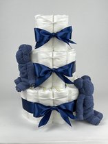 Chouette-Chouette | Luiertaart Jongen | Kraamcadeau | Geboorte Jongen | Babyshower | Beren Silk blauw - donker Blauw