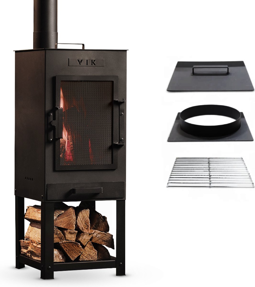 Bbq Collection Buitenhaard Met Schoorsteen En Houtopslag 134x44 5cm Staal Zwart
