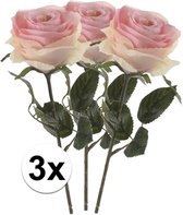 3 x Licht roze roos Simone steelbloem 45 cm - Kunstbloemen