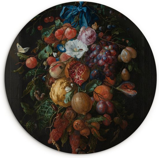 Festoon of Fruits and Flowers - Peinture de Jan Davidsz. Feuille de plastique de cercle de mur de Heem