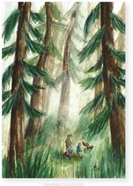 In het bos, wenskaart 10x15cm, illustratie van aquarel en fineliner