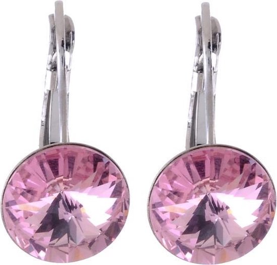Behave Oorhangers Dames - rond 12 mm diameter - Light Rose Roze Swarvoski Elements Kristal steen – Oorbellen 2.2 cm lang