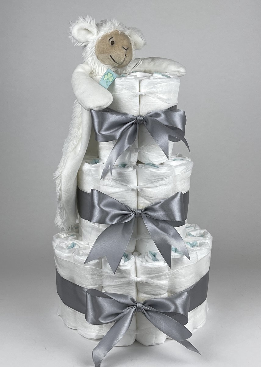 Goedkoopste Chouette-Chouette | Luiertaart Neutraal | Kraamcadeau | Geboorte Jongen Meisje | Babyshower | Tuttle Lamb Lugano Grijs