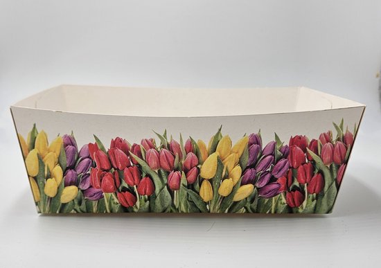 Foto: 25x xl luxe kartonnen frietbak tulp 165x106x60 snackbak serveerschaal patat familiebak barbecue picknick verjaardag feest koekjes feestdagen kerst oud en nieuw pasen camping tuin chocolade versiering 